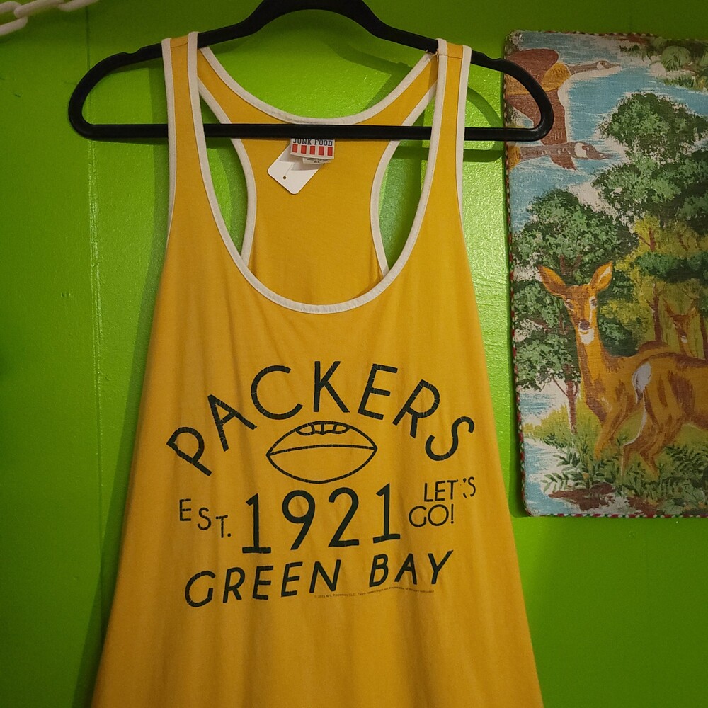 2015 wisconsin Junk Food Medium racer back Tank Green Bay Packers y2k wisconsin